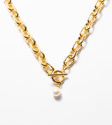 LARGE LINK CHAIN PEARL CHARM NECKLACE