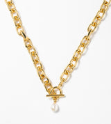 LARGE LINK CHAIN PEARL CHARM NECKLACE