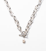 LARGE LINK CHAIN PEARL CHARM NECKLACE