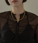 LARGE LINK CHAIN PEARL CHARM NECKLACE