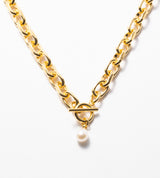 LARGE LINK CHAIN PEARL CHARM NECKLACE