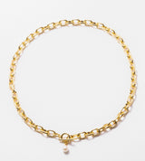 LARGE LINK CHAIN PEARL CHARM NECKLACE