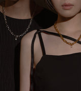 LARGE LINK CHAIN PEARL CHARM NECKLACE