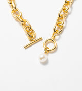 LARGE LINK CHAIN PEARL CHARM NECKLACE 【一部予約注文:1/22頃発送】