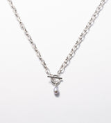 LINK CHAIN GRAY PEARL CHARM NECKLACE