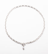 LINK CHAIN GRAY PEARL CHARM NECKLACE