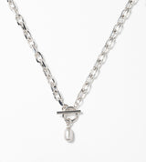 LINK CHAIN GRAY PEARL CHARM NECKLACE