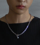 LINK CHAIN STONE CHARM NECKLACE