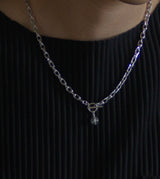 LINK CHAIN STONE CHARM NECKLACE