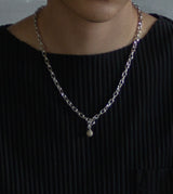 LINK CHAIN STONE CHARM NECKLACE