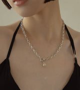 LINK CHAIN STONE CHARM NECKLACE