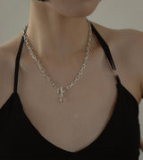 LINK CHAIN STONE CHARM NECKLACE