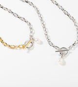 SMALL LINK CHAIN PEARL CHARM NECKLACE