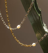 SMALL LINK CHAIN PEARL SETTING NECKLACE