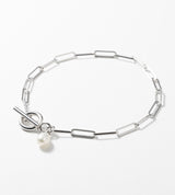 SQUARE CHAIN PEARL CHARM BRACELET
