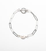 SQUARE CHAIN PEARL SETTING BRACELET