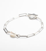SQUARE CHAIN PEARL SETTING BRACELET
