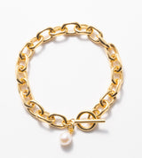 LARGE LINK CHAIN PEARL CHARM BRACELET 【一部予約注文:1/22頃発送】