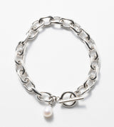LARGE LINK CHAIN PEARL CHARM BRACELET