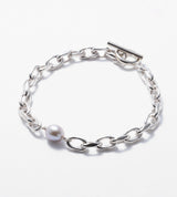 LINK CHAIN GRAY PEARL SETTING BRACELET