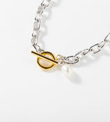 SMALL LINK CHAIN PEARL CHARM BRACELET