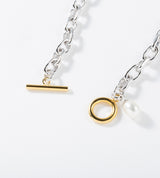 SMALL LINK CHAIN PEARL CHARM BRACELET