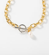 SMALL LINK CHAIN PEARL CHARM BRACELET