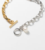 SMALL LINK CHAIN PEARL CHARM BRACELET