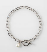 SMALL LINK CHAIN PEARL CHARM BRACELET