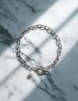 Fine Link Chain Pearl Charm Bracelet