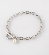 Fine Link Chain Pearl Charm Bracelet