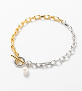 SMALL LINK CHAIN PEARL CHARM BRACELET