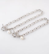SMALL LINK CHAIN PEARL CHARM BRACELET