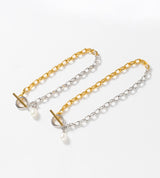 SMALL LINK CHAIN PEARL CHARM BRACELET