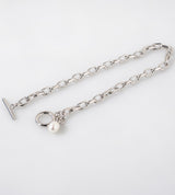 SMALL LINK CHAIN PEARL CHARM BRACELET