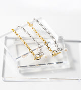 SMALL LINK CHAIN PEARL CHARM BRACELET