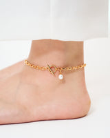 SMALL LINK CHAIN PEARL CHARM ANKLET
