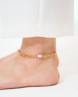SMALL LINK CHAIN PEARL SETTING ANKLET