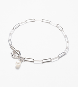 SQUARE CHAIN PEARL CHARM ANKLET