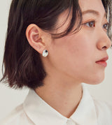 PEARL PLATE PIERCED EARRING(SINGLE)