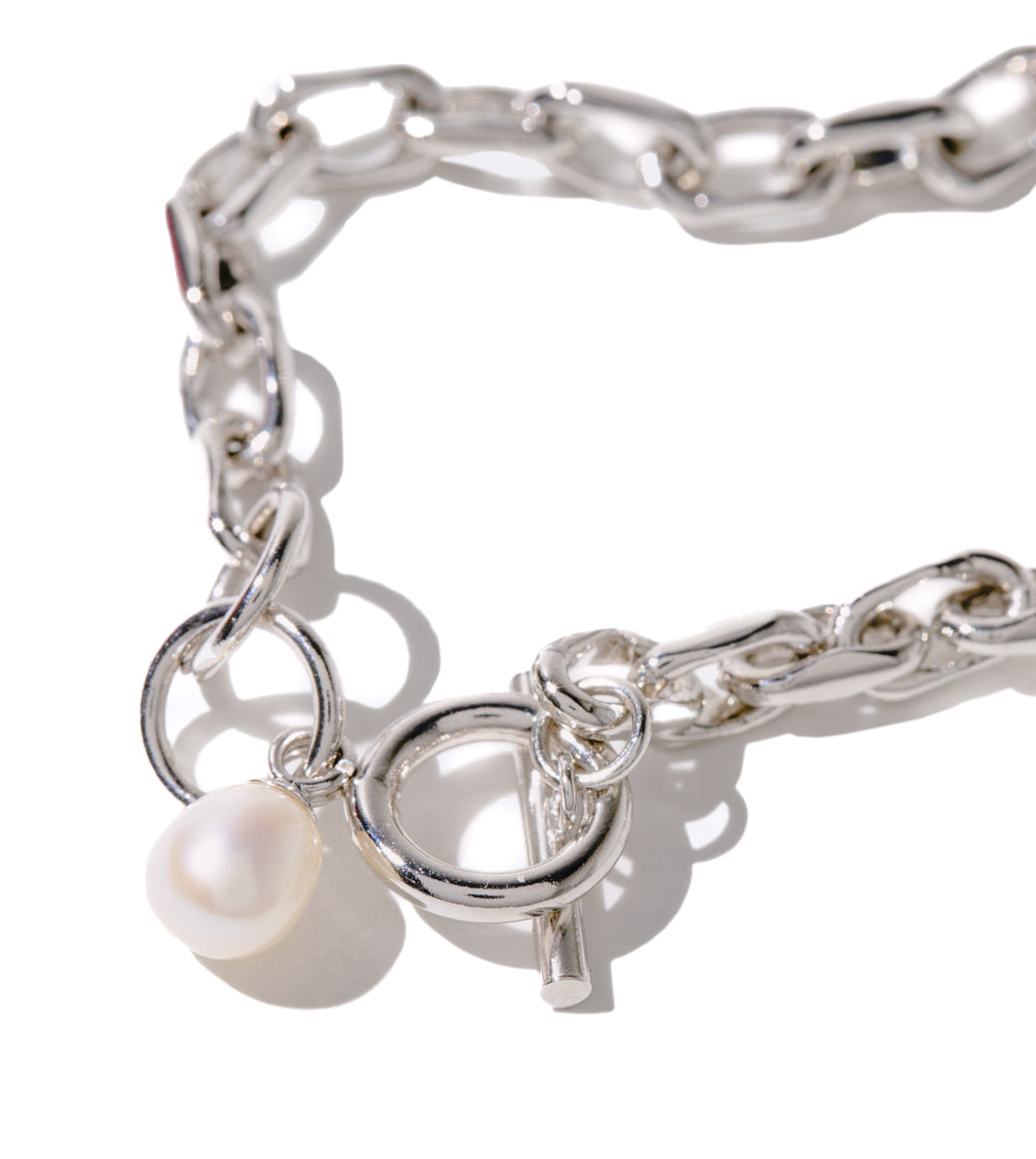 LINK CHAIN PEARL CHARM NECKLACE - tsui