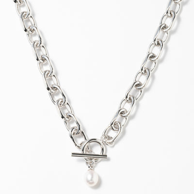 LARGE LINK CHAIN PEARL CHARM NECKLACE