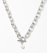 LARGE LINK CHAIN PEARL CHARM NECKLACE
