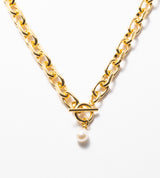 LARGE LINK CHAIN PEARL CHARM NECKLACE 【一部予約注文：1/22頃発送】