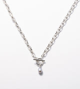 LINK CHAIN GRAY PEARL CHARM NECKLACE