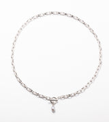 LINK CHAIN GRAY PEARL CHARM NECKLACE