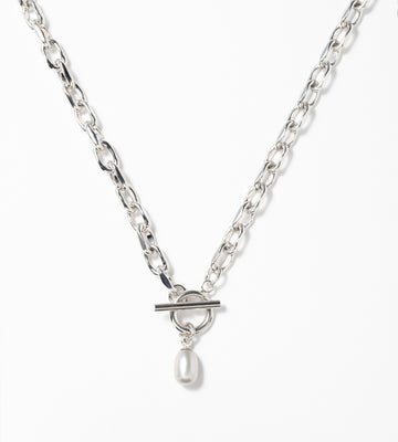 LINK CHAIN GRAY PEARL CHARM NECKLACE