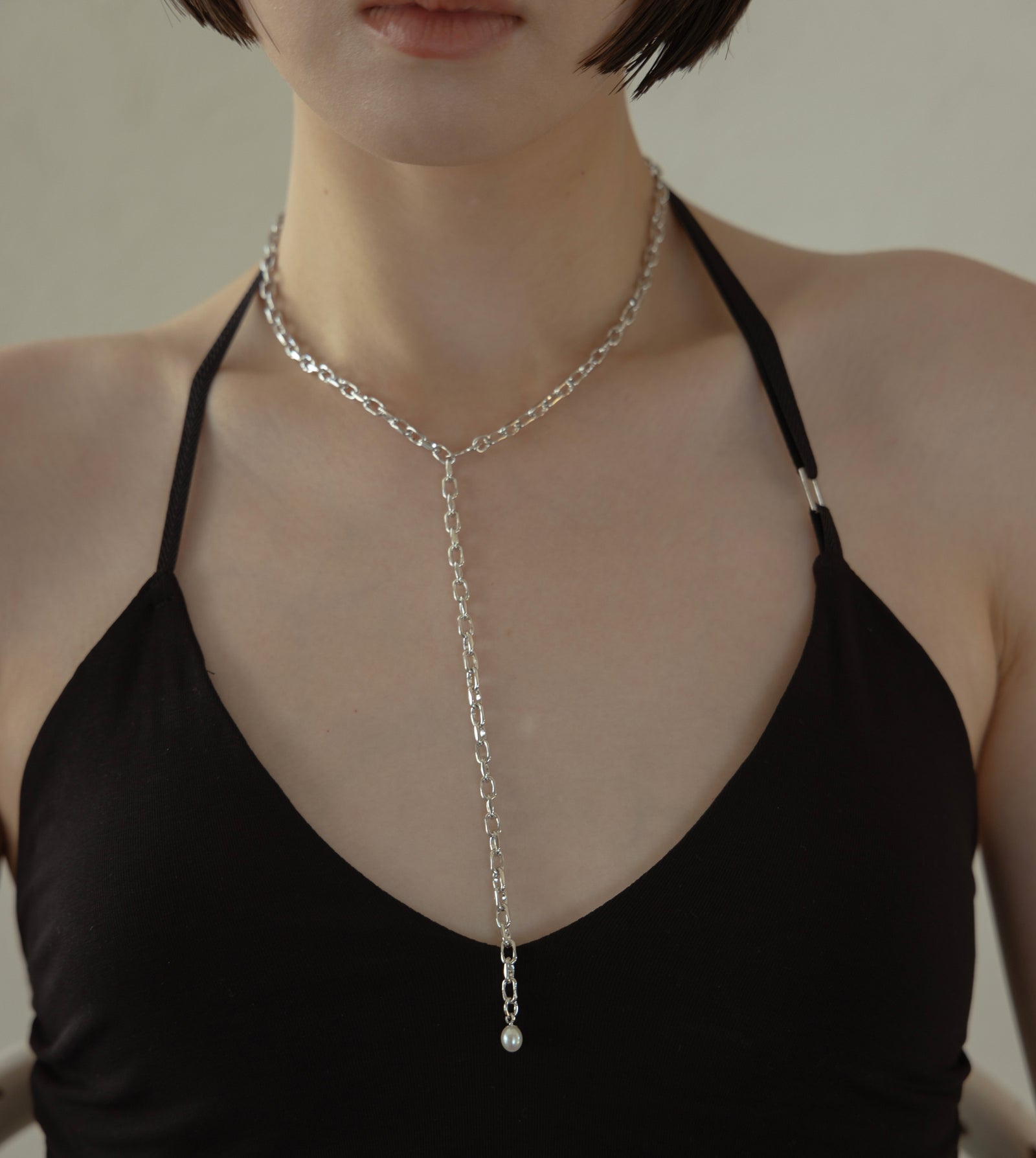 リンク チェーン エンド パール ネックレス