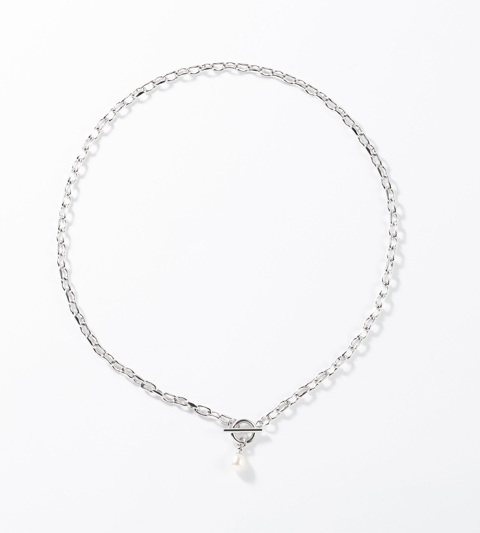 SMALL LINK CHAIN PEARL CHARM NECKLACE