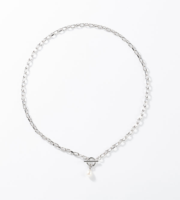 SMALL LINK CHAIN PEARL CHARM NECKLACE